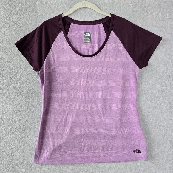 The North Face Womens Sz L Short Sleeve Purple Vented Back T-Shirt Flashdry Camp - Picture 1 of 11